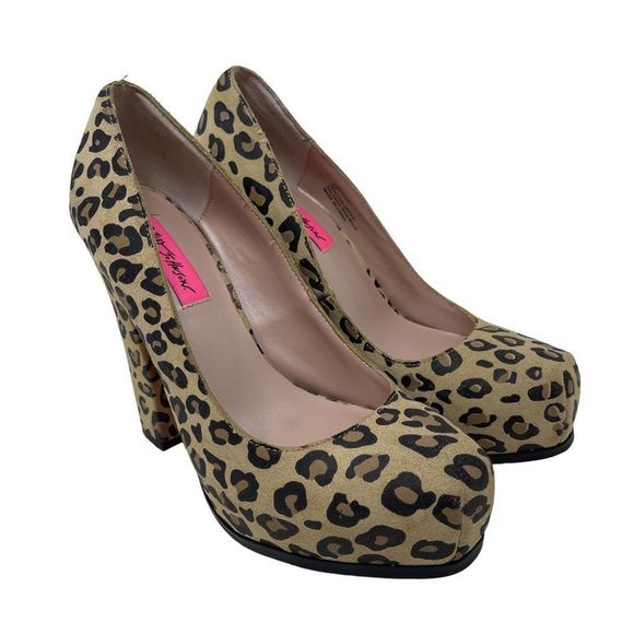 Betsey Johnson Sonya Shoes Leopard Print Suede Pump Platform Heels Women's 8 - Picture 1 of 10